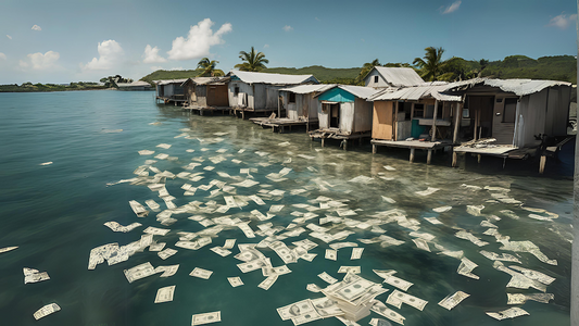 Beachfront with Money in the ocean